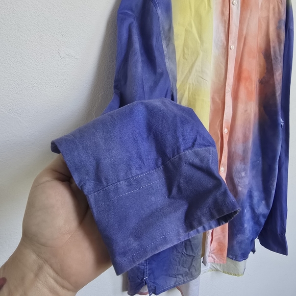 Allen Onyia for INC Watercolor Pastel Long Button Down Blouse Purple Yellow L - Picture 4 of 13